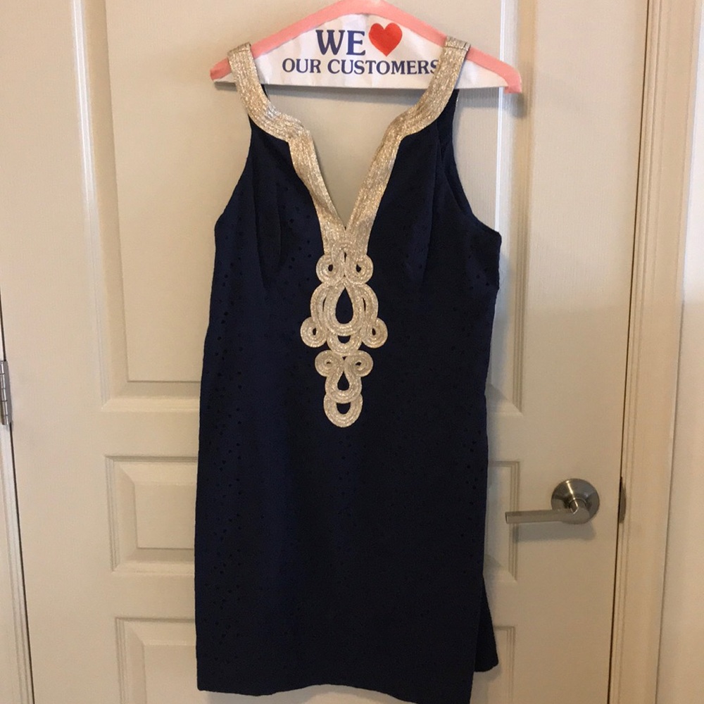 Lilly Pulitzer navy eyelet shift dress size 8